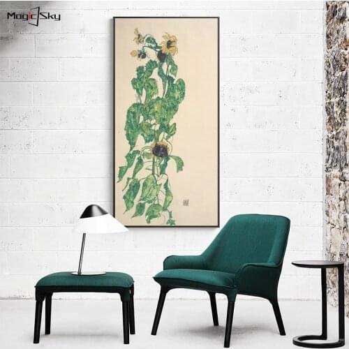 Nordic Egon Schiele Botanical Prints Vintage Morning Glory Sunflower Artwork Canvas Painting Posters Wall Art Bedroom Home Decor