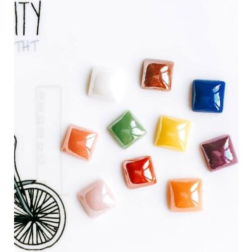 Mixed Colors Ceramics Porcelain Square Glass Cabochons 10mm Cameo Flat Back Cabochon Supplies for Jewelry Finding 80pcs