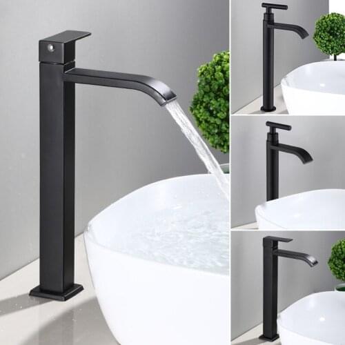 304 Stainless Steel Lead Free Basin Faucet Single Cold Water Tap Matte Black Squar Waterfall Faucet Splash-proof Waterfall Tap