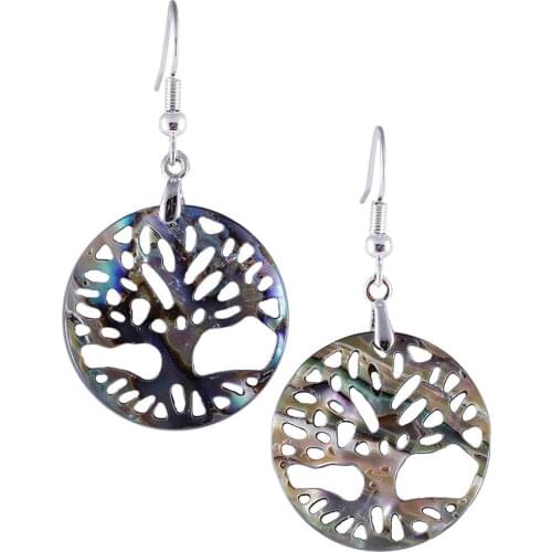 TUMBEELLUWA Sliver Plated Abalone Shell Hollow Tree of Life Dangle Hook Womens Earrings,Round Drop Pendants Charms Jewelry