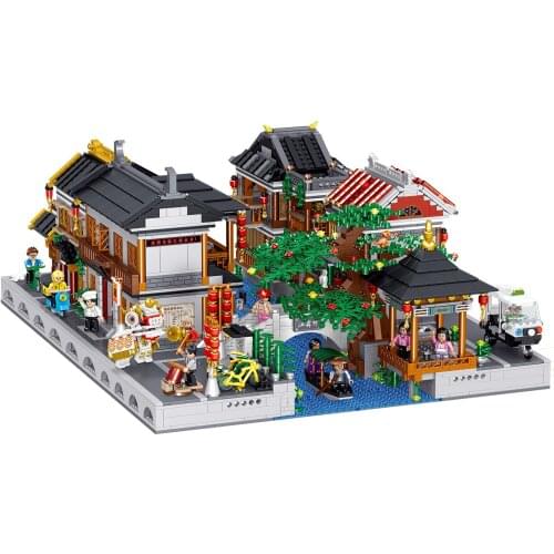 Street View Educational Building Blocks Toys For Kids Girls DIY Birthday Present QL0988-0993 Chinese Garden Architecture Models