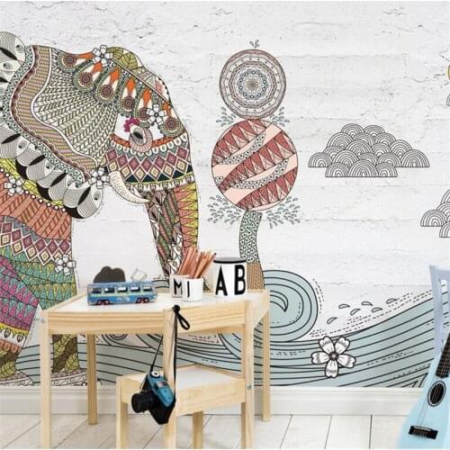 Wellyu Hand-painted elephant landscape background wall childrens room wallpaper mural custom large mural wallpaper mural