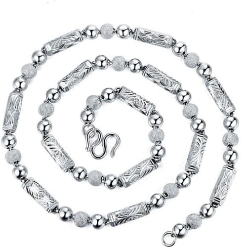 YJ00120 New Fashion S925 Silver Jewelry Mens Accessories Hexagonal Tube Scrub Domineering Rough Silver Necklace