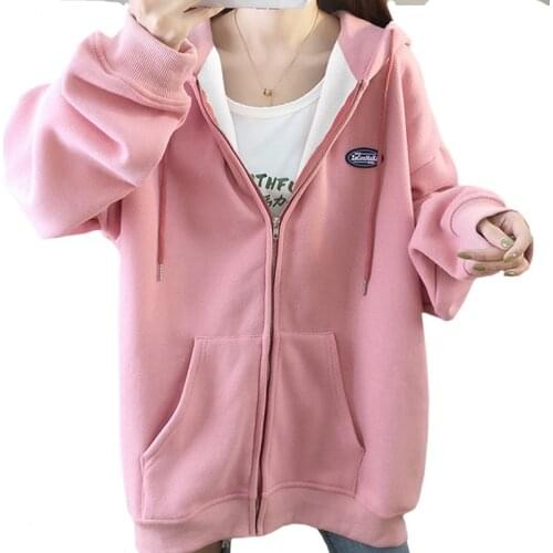 High Quality Autumn Winter Korean Pink Women Hoodie Fleece Cotton Sweatshirt Letters Xaconmake Harajuku Zipper Female Coat 2021