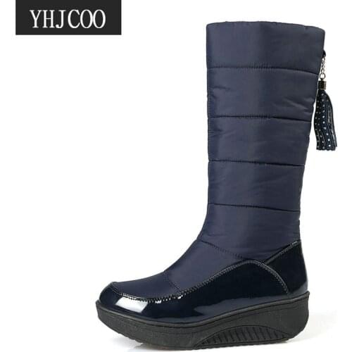 2021 Warm Women Sonw Boots Classic Retro Comfort Soft Thick Sole Flat With Platform Black Mid Calf Winter Down Boots Shoes Woman