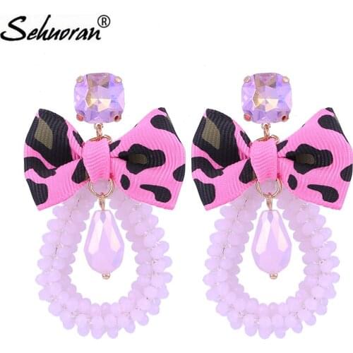 Sehuoran Crystal Beads Drop Earrings For Woman Tiger Butterfly Festival Oorbellen Long Earring For Weddings Earrings Jewelry