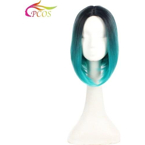 12 inch Straight synthetic bob dark roots wig middle hairline ombre Hairstyle short Cosplay wigs for women