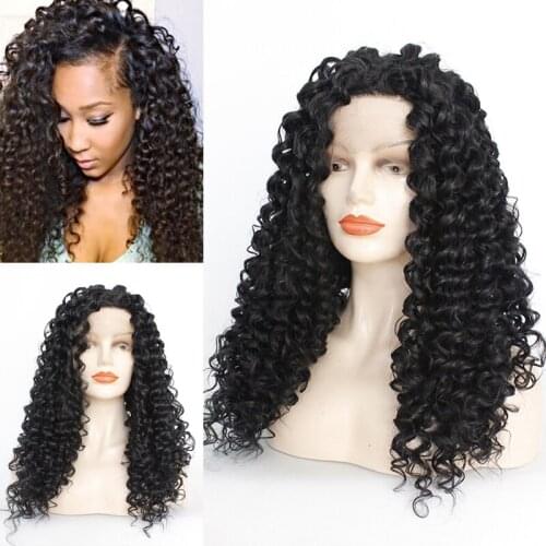 1B# Long Loose Curly Water Wavy Synthetic Hair For Black Women 150% Density Wigs Lace Front Wigs for Black Women Natural Color