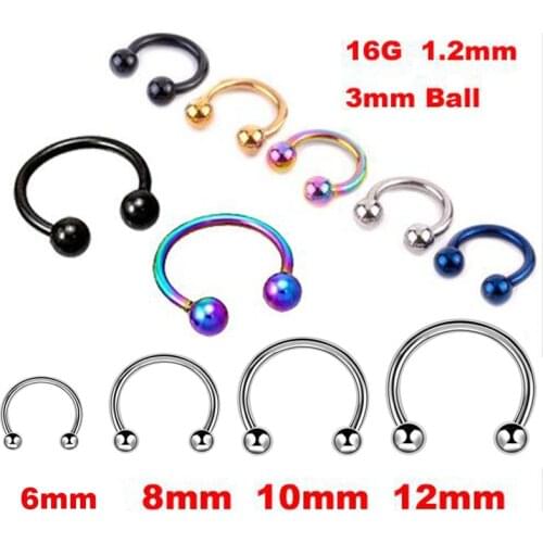 2 Pcs * 4 Color Surgical Stainless Steel Circular Barbells Horseshoe Nose Ring Lip BCR Body Piercing Earring Tragus Ring