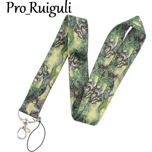 30pcs Van Gogh forest Cartoon Icons Style Anime Lovers Key Chain Lanyard Neck Strap for USB Badge Holder DIY Hang Ropes