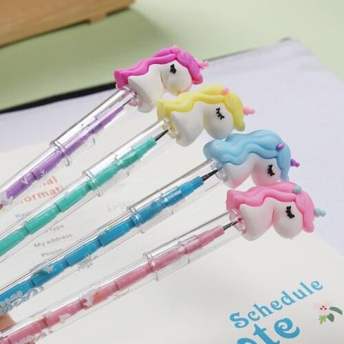 4 Pcs/set Kawaii Rainbow Unicorn 2.0mm Automatic Pencil Mechanical Pencil for Children Stationery Sketch Drawing Pencil Supplies