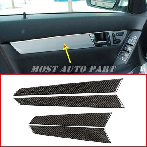 Carbon Fiber Interior Door Decoration Panel Stickers For Mercedes Benz C Class W204 2008-2014 4pcs Car Decoration Car Trim