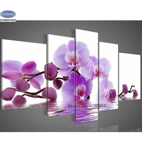 5d diy,Diamond Painting 5 pcs Cross-Stitch,Full,Diamond Embroidery flowers Orchid Diamond Mosaic pattern,beaded embroidery,gift