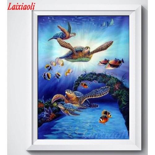 Full Square/Round Drill 5D DIY Diamond Painting "Turtle family" 3D Embroidery Cross Stitch 5D Marine life Home Decoration mosaic
