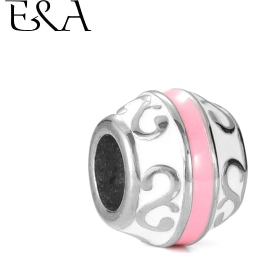 Enamel Beads Painted Pink Stainless Steel Large Hole 5.5mm for Women Bracelet Charms Making European Bead DIY Jewelry Findings