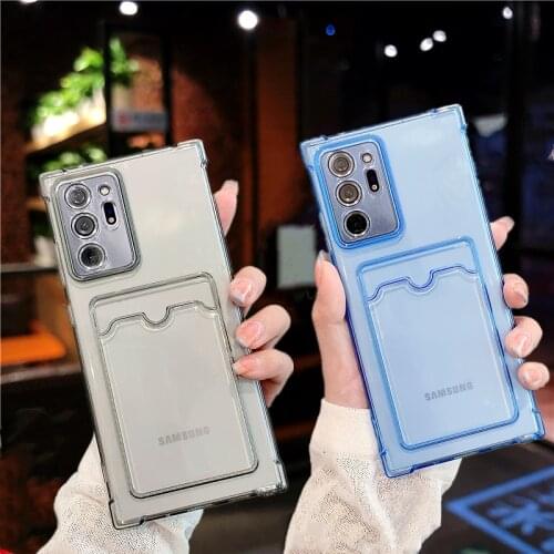 Card Holder Wallet Clear Case For Samsung A42 A52 A72 A32 A12 Note 20 S20 FE S21 Ultra S10 Plus TPU Air Cushion Shockproof Cover