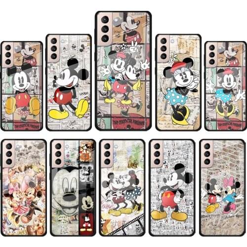 Disney Retro Mickey for Samsung Galaxy S21 Ultra Plus A72 A52 4G 5G M51 M31 M21 Luxury Tempered Glass Phone Case Cover
