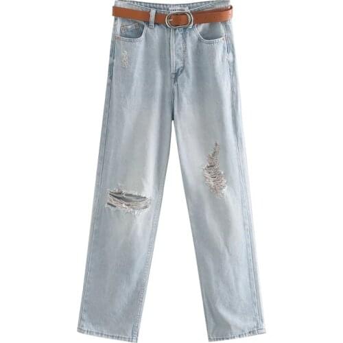 Dave&Di 2020summer england retro high street hole loose high waist jeans woman ripped mom jeans boyfriend jeans for women