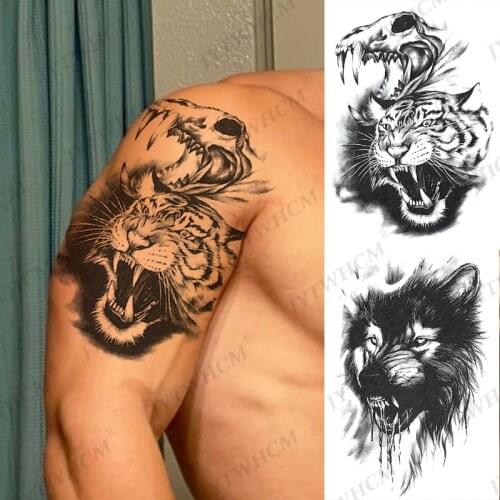 Lion Tige Tattoo Sticker Fake Waterproof Snake Temporary Tattoo For Men Women Kids Black Evil Devil Tribal Totem Tatoo Paper