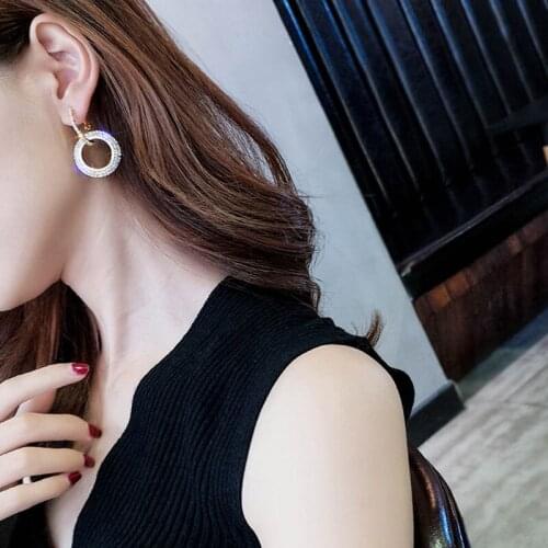 New Fashion Exaggeration Flicker Bright Geometric Circle Crystal Earrings For Women Wedding Fashion Jewelry Romantic Gift