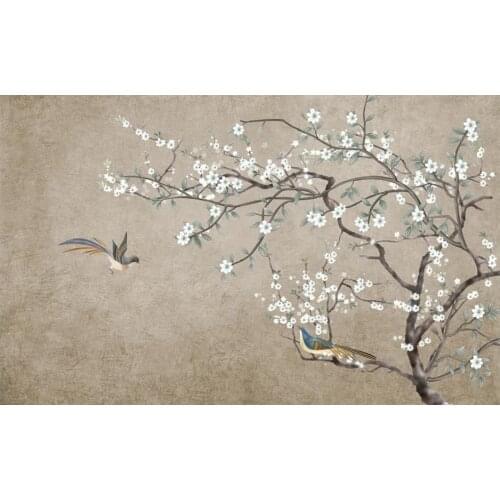 Wallpaper for walls 3 d for living room flower and bird figure TV background wall background painting
