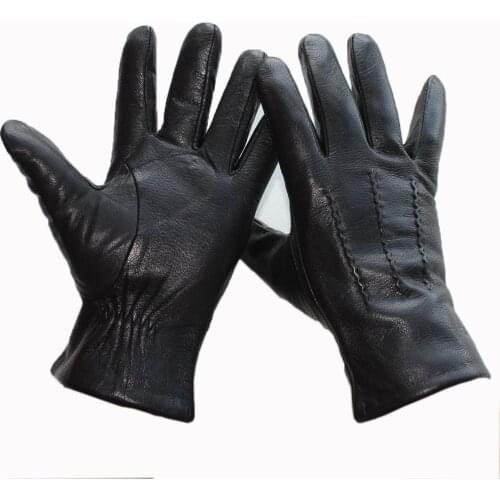 New Men Black Genuine Leather Gloves Fashion Hand-sewn Deerskin Outdoor Cycling Driving Boutique Brief Paragraph Manicure