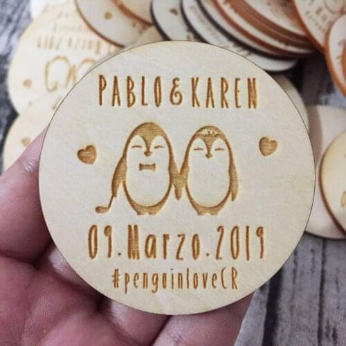 Personalized Penguin Save The Date Magnet,Wood Wedding Place Cards, Wedding birthday baby bridal shower party favors gifts