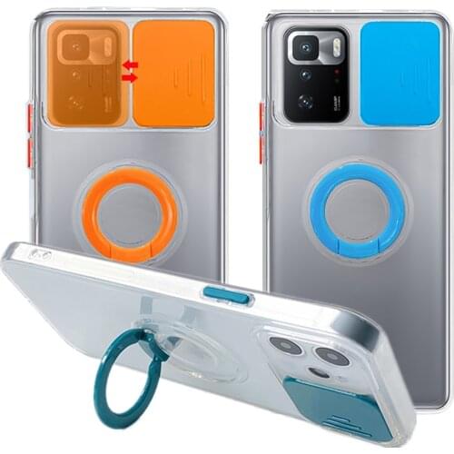 Camshield Pushable Window Clear Soft TPU Case for Xiaomi Redmi Note 10 Pro Max 10S 9 4G 5G Ring Holder Coque Slide Camera Cover