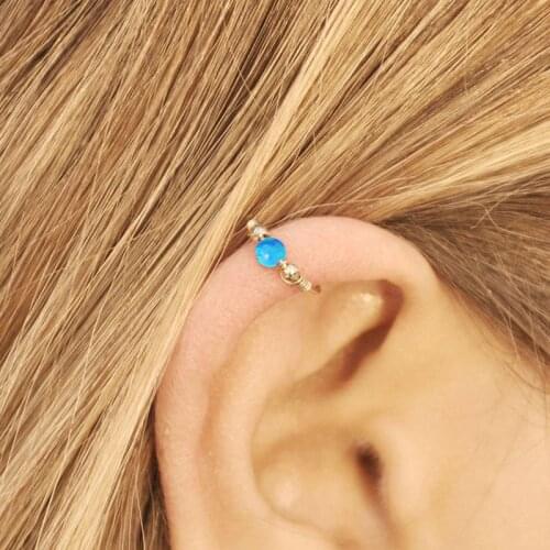 Domino Handmade Blue Opal Cartilage Earring Cartilage Earring Helix Piercing Cartilage Hoop Nose Ring