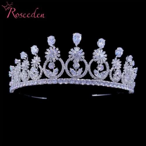 Delicate Crown AAA CZ Crystal Shiny Tiaras For Wedding Bride Queen Hair Jewelry RE4333