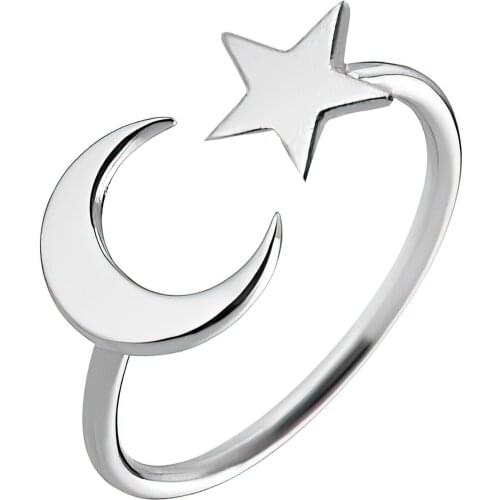 DARK DIAMOND-moon and star ring in 925 sterling silver. Comfortable jewel for daily use
