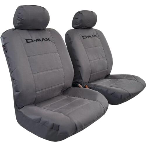 Canvas Seat Covers For Isuzu D-Max DMAX, Waterproof Grey Front Set Embroidery Auto Protector, Airbag Safe Universal Easy Fit