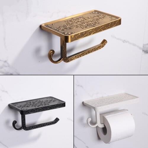 Bathroom Hardware Set White Paper Mobile Phone Holder Space Aluminum Antique Roll Holder with Shelf Toilet Paper Box Wall Mount