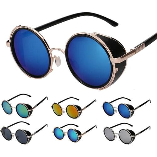 Vintage Steampunk Sonnenbrille Retro Hippie Rund Brillen Side Shield Rundbrille