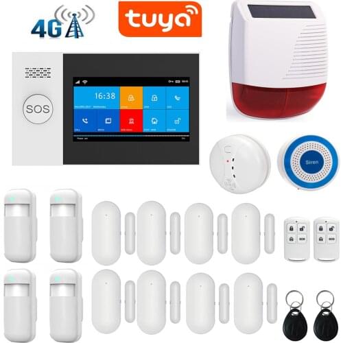 WiFi GSM GPRS 3G WCDMA Tuya APP Remote Control Intelligent Home Burglar Alarm System 4.3 Inch Touch Screen Solar Powered Siren