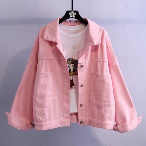 Women Jean Jackets 2021 New Spring Outerwear Denim Coat Solid Turn Down Collar Loose All-Match Jacket for Women