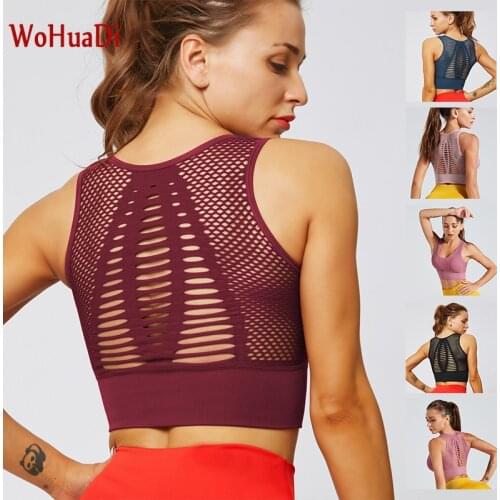 WOHUADI Women Clothes Sports Bra Push Up Crop Top Female Fitness Gym Wear Mesh Seamless Sports Underwear Yoga Sportswear Workout