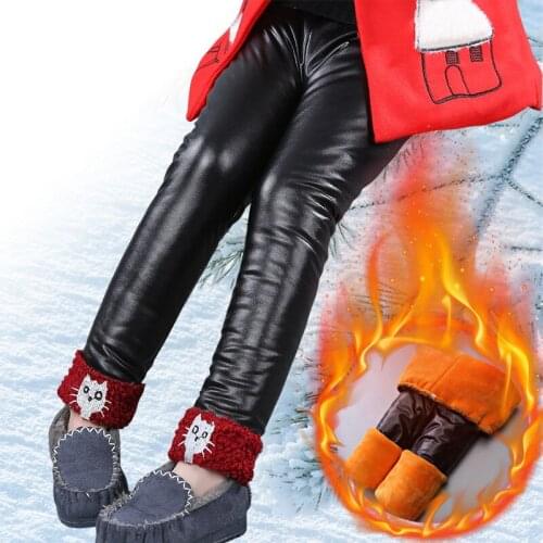 Winter Girls Thick Pants Soft PU Leather Long Trousers Girls Keep Warm Pants Children Trousers 4-13 Years Kids Winter Clothes