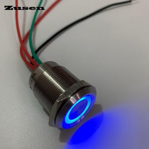 Zusen 22mm touch switch on/off type with wires push button switch with 6-24V led IP67