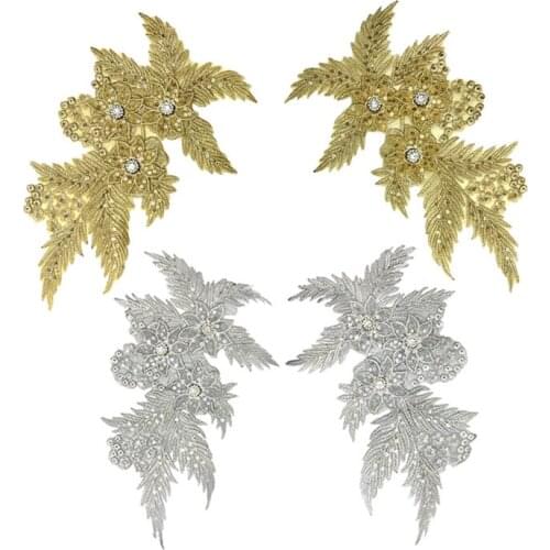2pcs/lot Iron On Gold Silver Embroidery Stickers Sewing Garments Accessories Patches For Wedding Dress Coaplay Performance Suits