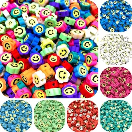 30pcs/lot 10mm Colorful Flower Shape Smiley Polymer Clay Beads Spacer Beads For Jewelry Making DIY Bracelet necklace