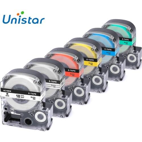 6PCS/Lot Compatible for Epson Label Tapes 18mm ST18KW SS18KW SC18YW SC18RW SC18BW SC18GW for Epson LC-5WBW LW-300 LW-400 LW-600P