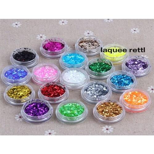 Free Shipping 18 Colors 3D Nail Art Circle Shapes Acrylic Hexagon Glitter Decoration Set For UV Gel Nail