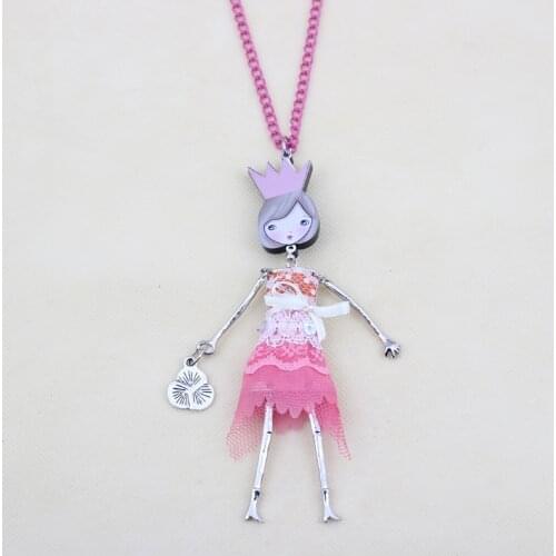 Bonsny yellow dress fashion new 2014 acrylics cute girls colorful lovely figures necklace & pendant for woman Free shipping