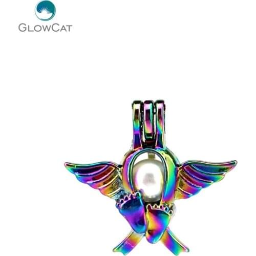 C697 5pcs/lot Rainbow Color lovely Angel Baby Foot Pearl Beads Cage Locket Pendant Pearl Locket Fairytale Party