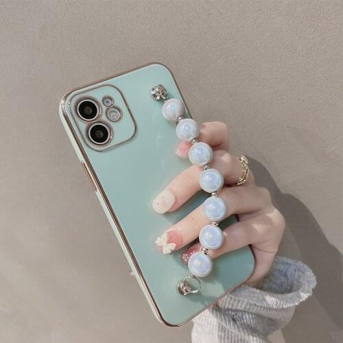 Bracelet Chain Gradient Pearl Phone Case For iPhone 12 11 Pro Max XS XR Luxury Plating Back Cover Shockproof Soft Touching