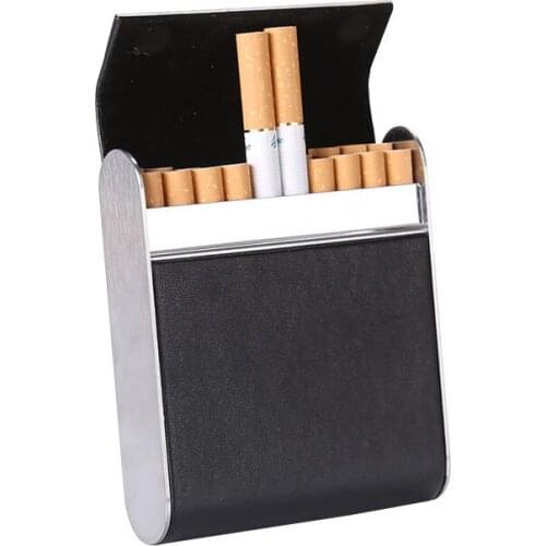 20 Pieces Cigarette Case Portable PU Leather Cigarette Case Titanium Steel Frame Cigarette Boxes Magnetic flip cover Smoking Box