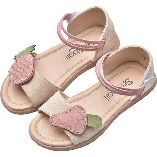 Kids Sandals Girls Sandals Children Summer Shoes 2020 New Hot Pineapple Princess Sweet Soft Flock Leather Sandals With Leaf