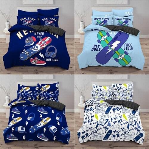 Home Textile Luxury 3D Skateboard Print 2/3Pcs Comfortable Duvet Cover Pillowcase Bedding Sets Queen and King EU/US/AU Size