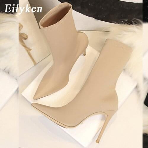Eilyken Thin High Heels Sock Ankle Boots Women Booties Pointed Toe Party Fashion Ladies Boots Shoes Autumn Winter New size 42 43